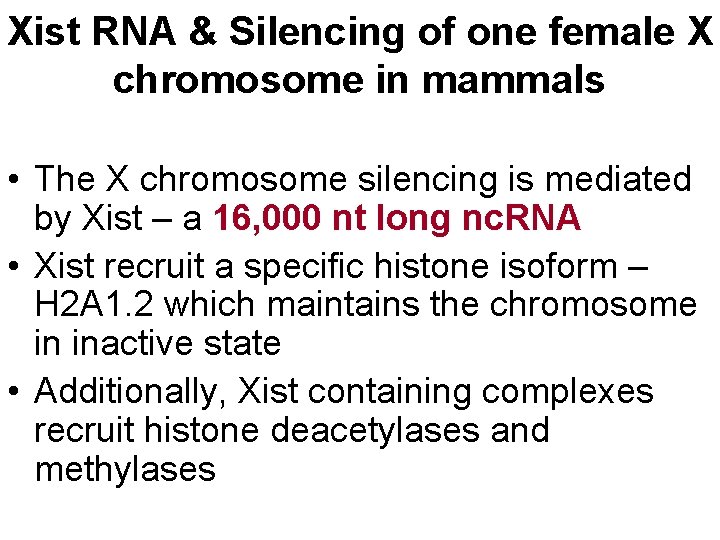 Xist RNA & Silencing of one female X chromosome in mammals • The X