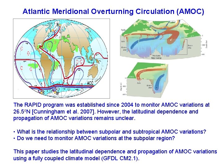 Atlantic Meridional Overturning Circulation (AMOC) The RAPID program was established since 2004 to monitor