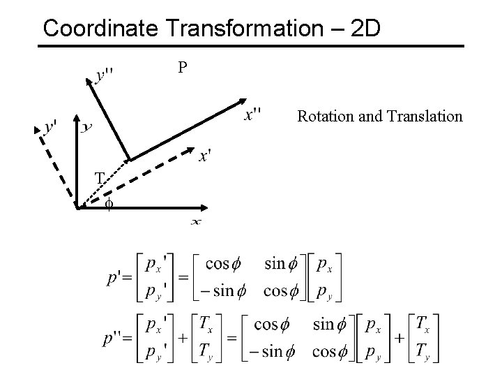 Coordinate Transformation – 2 D P Rotation and Translation T 