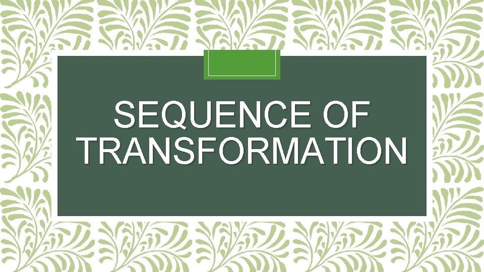 SEQUENCE OF TRANSFORMATION 