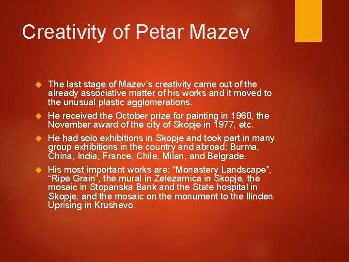 Creativity of Petar Mazev The last stage of Mazev’s creativity came out of the Creativity of Petar Mazev The last stage of Mazev’s creativity came out of the