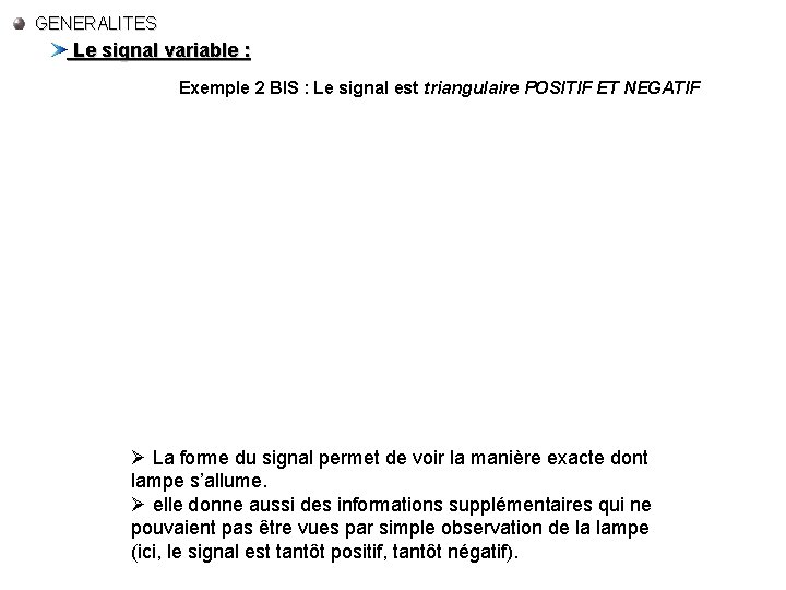 GENERALITES Le signal variable : Exemple 2 BIS : Le signal est triangulaire POSITIF