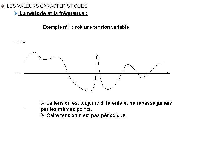 LES VALEURS CARACTERISTIQUES La période et la fréquence : Exemple n° 1 : soit