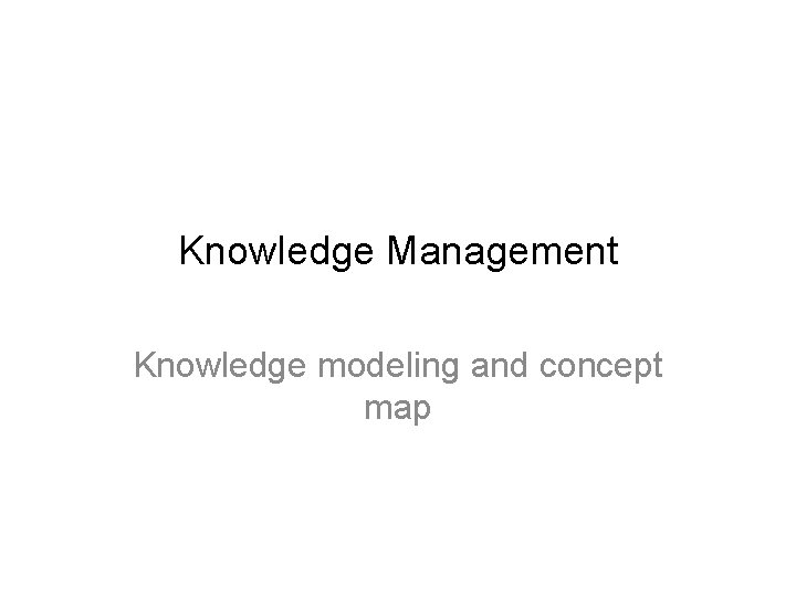 Knowledge Management Knowledge modeling and concept map Codifiability