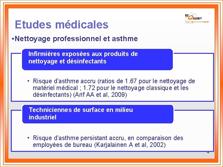 Etudes médicales • Nettoyage professionnel et asthme Infirmières exposées aux produits de nettoyage et