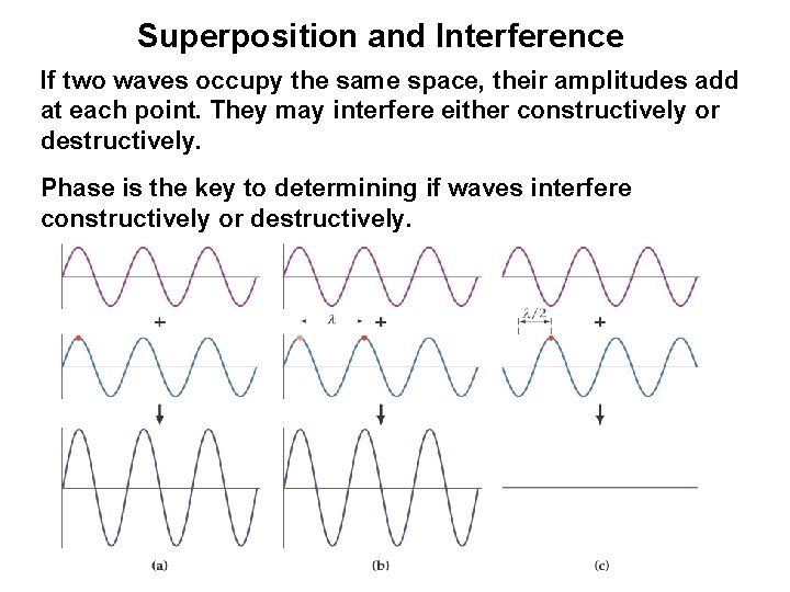 Superposition and Interference If two waves occupy the same space, their amplitudes add at