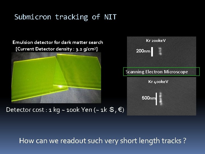Submicron tracking of NIT Emulsion detector for dark matter search [Current Detector density :