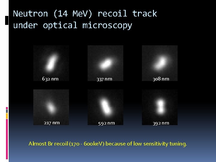 Neutron (14 Me. V) recoil track under optical microscopy 632 nm 217 nm 337