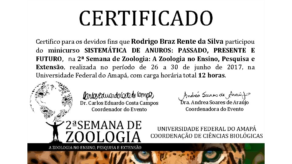 Certifico para os devidos fins que Rodrigo Braz Rente da Silva participou do minicurso