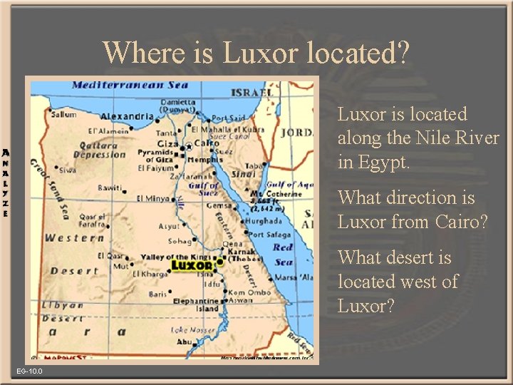 Where is Luxor located? Luxor is located along the Nile River in Egypt. What