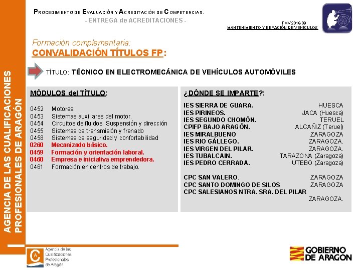 PROCEDIMIENTO DE EVALUACIÓN Y ACREDITACIÓN DE COMPETENCIAS. - ENTREGA de ACREDITACIONES - TMV 2016