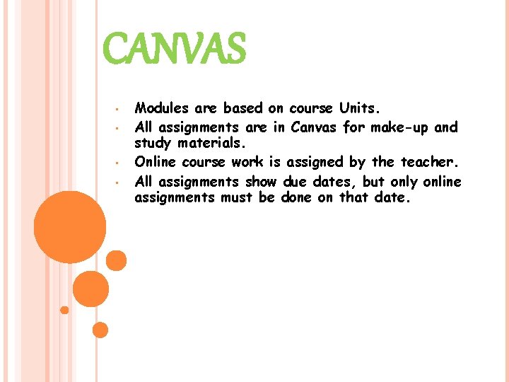 CANVAS • • Modules are based on course Units. All assignments are in Canvas