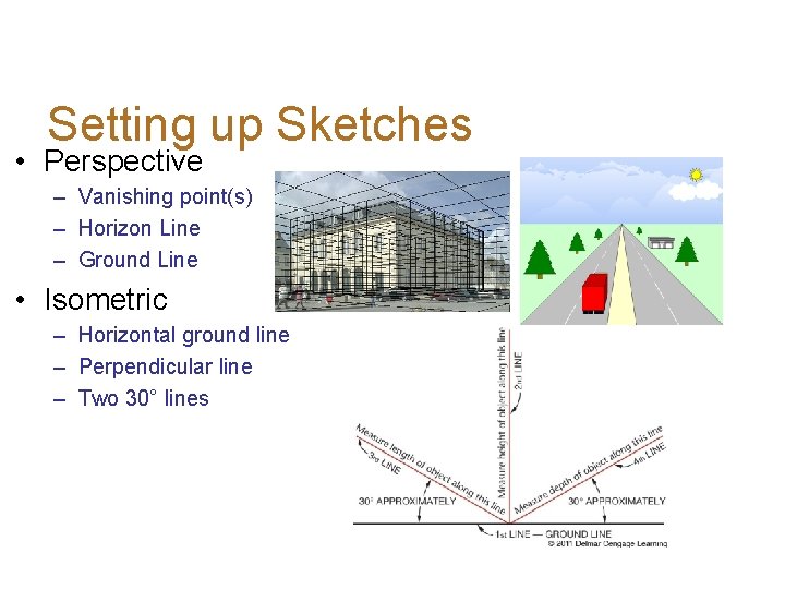 Setting up Sketches • Perspective – Vanishing point(s) – Horizon Line – Ground Line