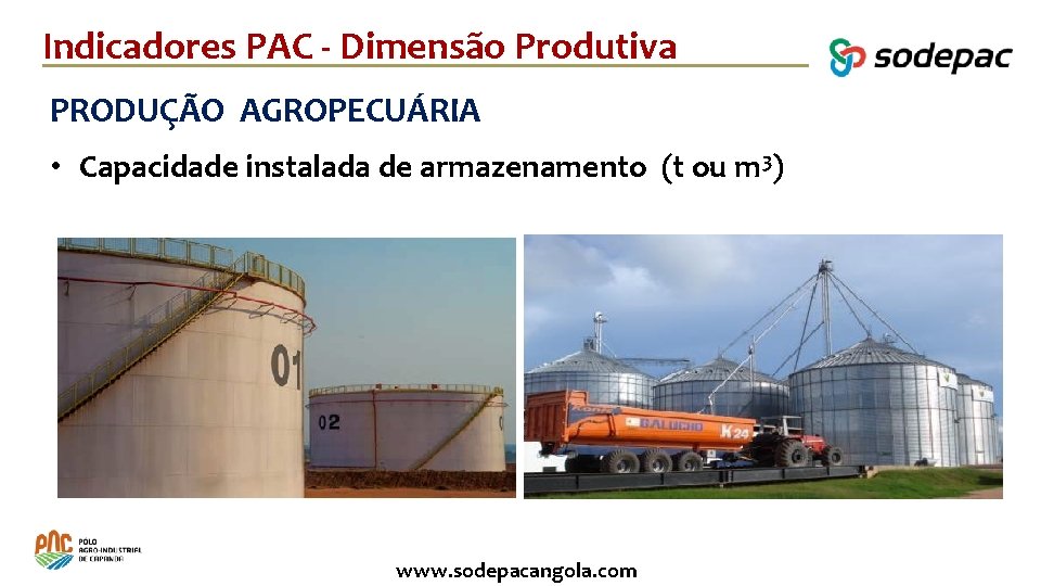 Indicadores PAC - Dimensão Produtiva PRODUÇÃO AGROPECUÁRIA • Capacidade instalada de armazenamento (t ou