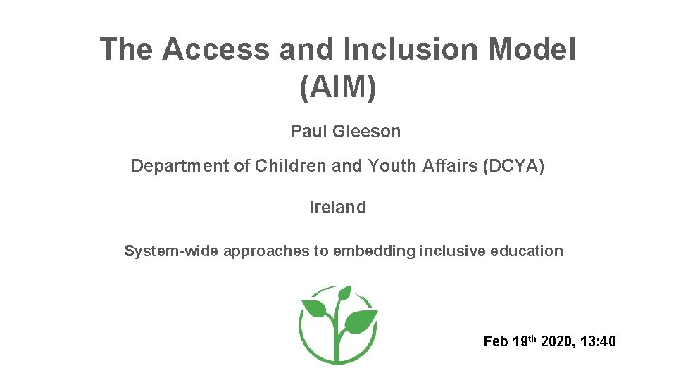 The Access and Inclusion Model (AIM) Paul Gleeson Department of Children and Youth Affairs