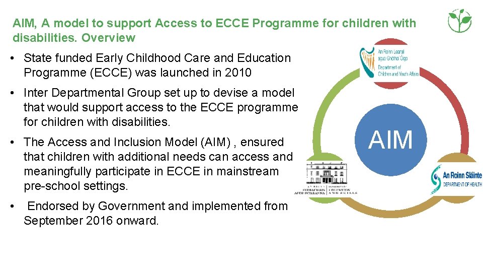 AIM, A model to support Access to ECCE Programme for children with disabilities. Overview