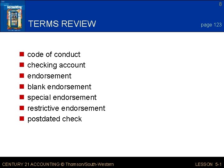8 TERMS REVIEW n n n n page 123 code of conduct checking account
