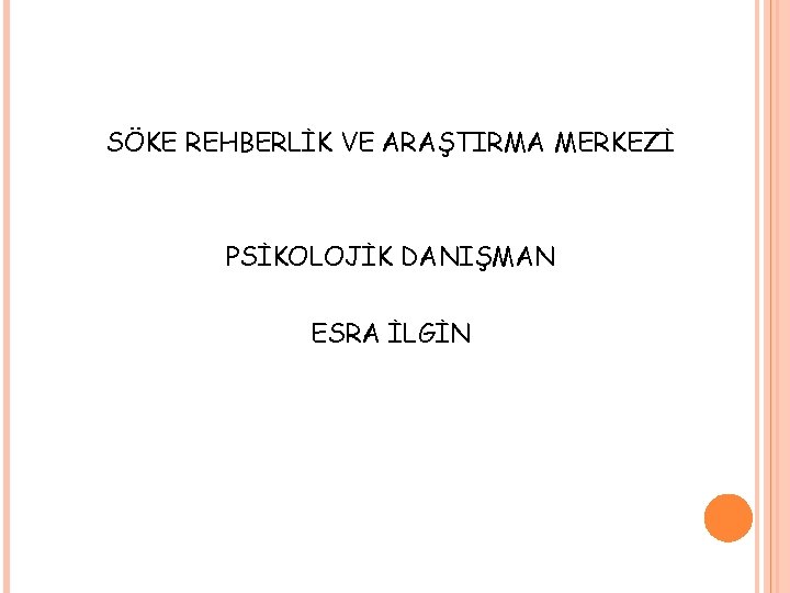 SÖKE REHBERLİK VE ARAŞTIRMA MERKEZİ PSİKOLOJİK DANIŞMAN ESRA İLGİN 