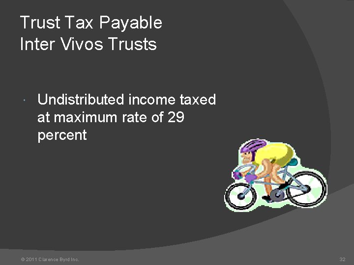 Trust Tax Payable Inter Vivos Trusts Undistributed income taxed at maximum rate of 29