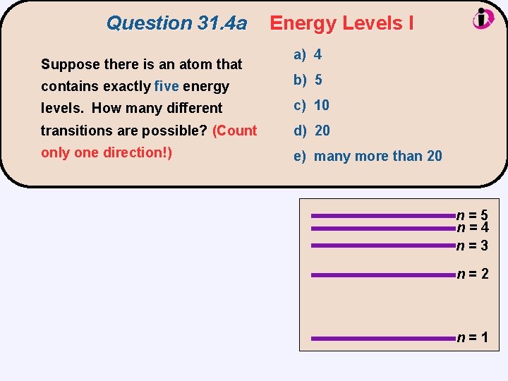 Question 31. 4 a Suppose there is an atom that Energy Levels I a)