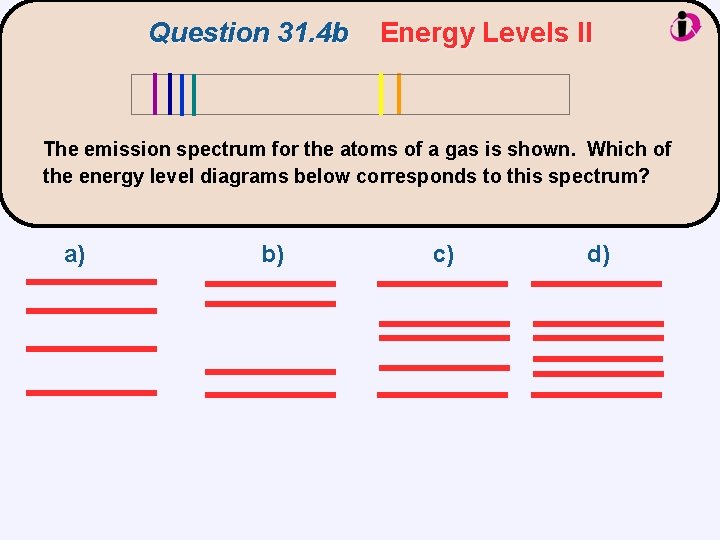 Question 31. 4 b Energy Levels II The emission spectrum for the atoms of