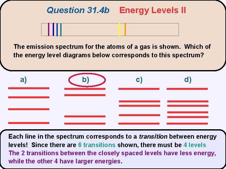 Question 31. 4 b Energy Levels II The emission spectrum for the atoms of