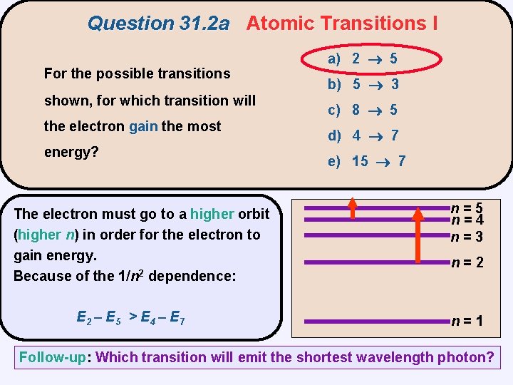 Question 31. 2 a Atomic Transitions I For the possible transitions shown, for which