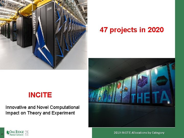 47 projects in 2020 INCITE Innovative and Novel Computational Impact on Theory and Experiment
