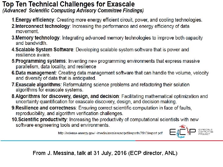 From J. Messina, talk at 31 July, 2016 (ECP director, ANL) 