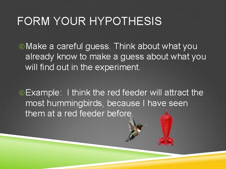 FORM YOUR HYPOTHESIS Make a careful guess. Think about what you already know to
