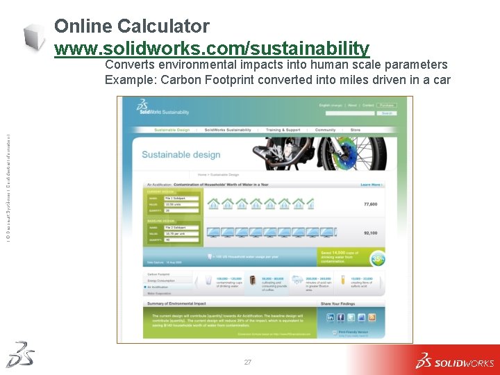 Online Calculator www. solidworks. com/sustainability Ι © Dassault Systèmes Ι Confidential Information Ι Converts