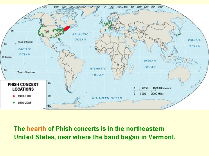 The hearth of Phish concerts is in the northeastern United States, near where the