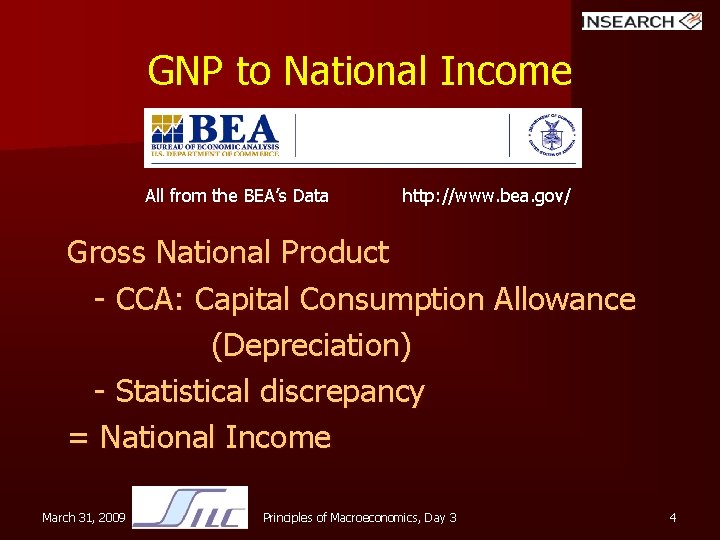 GNP to National Income All from the BEA’s Data http: //www. bea. gov/ Gross