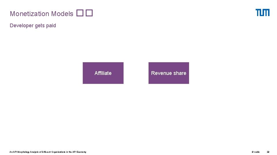 Monetization Models �� Developer gets paid Developer pays Affiliate An API Morphology Analysis of