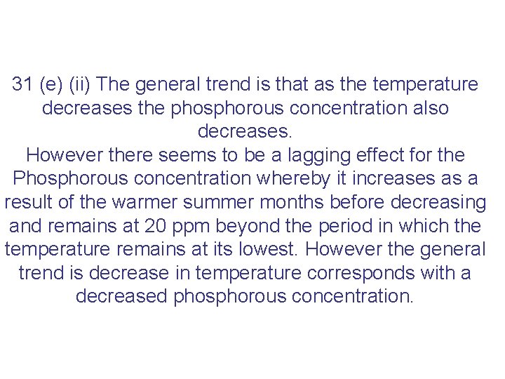 31 (e) (ii) The general trend is that as the temperature decreases the phosphorous