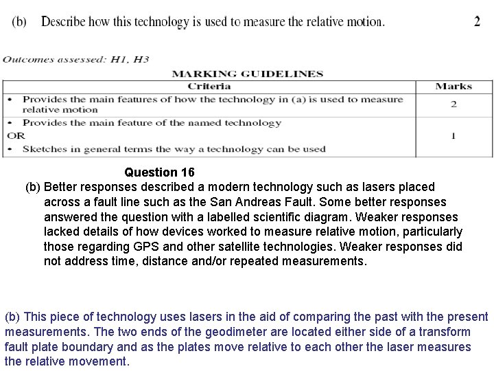 Question 16 (b) Better responses described a modern technology such as lasers placed across