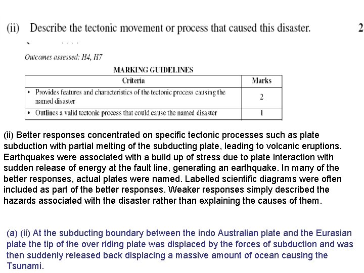 (ii) Better responses concentrated on specific tectonic processes such as plate subduction with partial