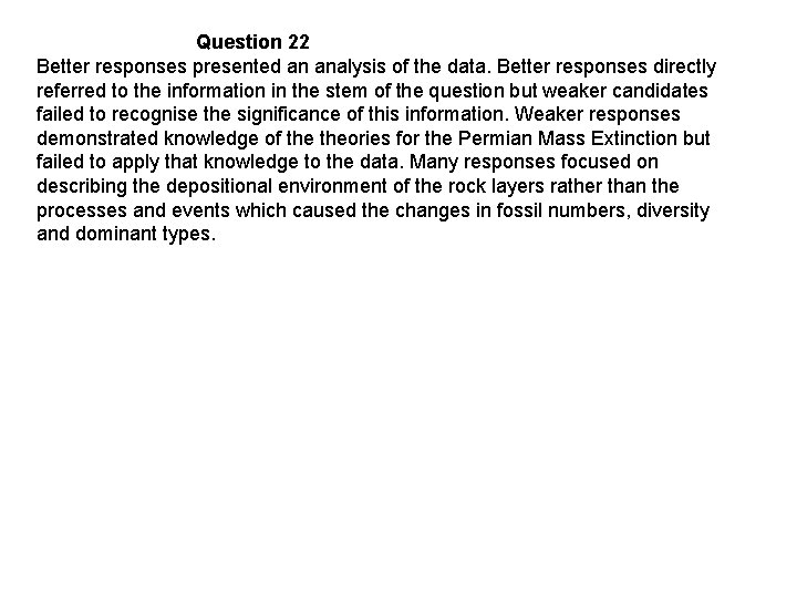 Question 22 Better responses presented an analysis of the data. Better responses directly referred