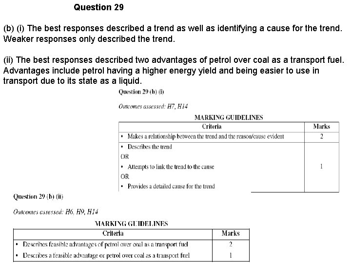 Question 29 (b) (i) The best responses described a trend as well as identifying