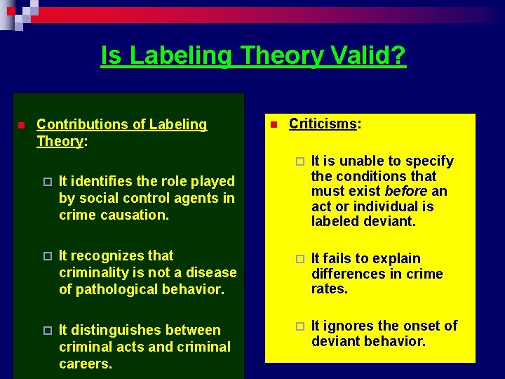 Is Labeling Theory Valid? n Contributions of Labeling Theory: n Criticisms: ¨ It is