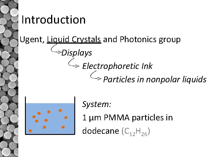Introduction Ugent, Liquid Crystals and Photonics group Displays Electrophoretic Ink Particles in nonpolar liquids