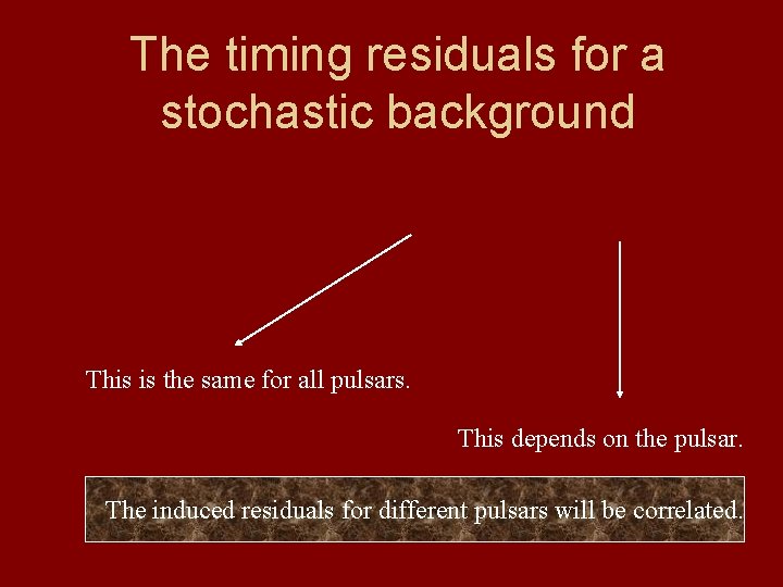 The timing residuals for a stochastic background This is the same for all pulsars.