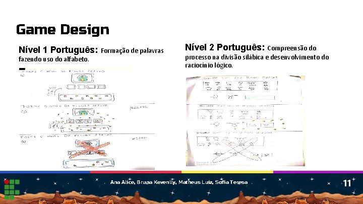 Game Design Nível 1 Português: Formação de palavras fazendo uso do alfabeto. Nível 2