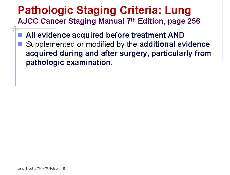 Pathologic Staging Criteria: Lung AJCC Cancer Staging Manual 7 th Edition, page 256 n