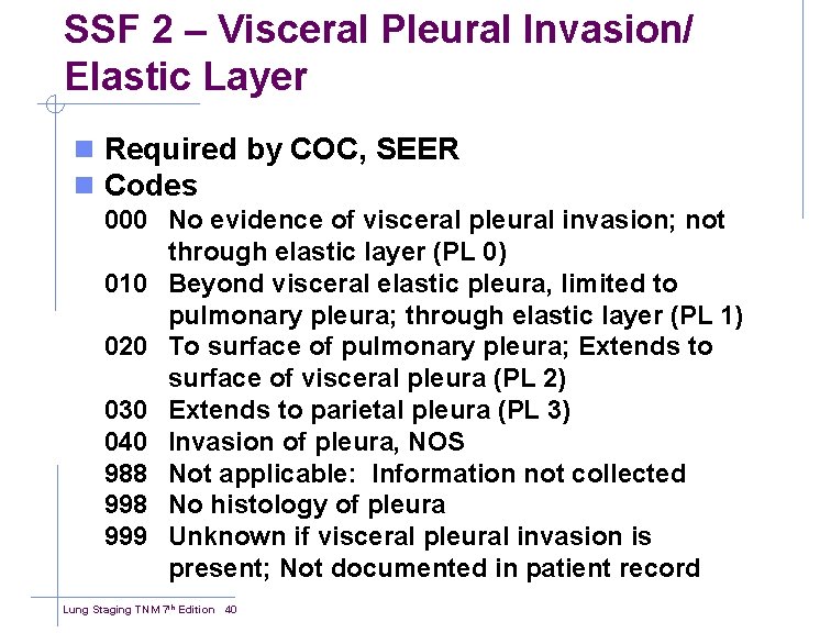 SSF 2 – Visceral Pleural Invasion/ Elastic Layer n Required by COC, SEER n