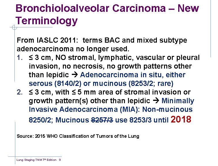 Bronchioloalveolar Carcinoma – New Terminology From IASLC 2011: terms BAC and mixed subtype adenocarcinoma