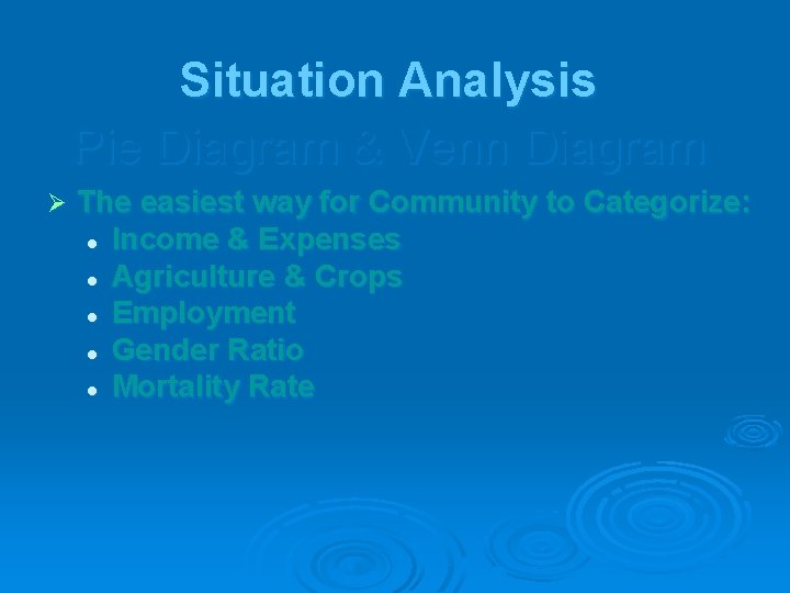 Situation Analysis Pie Diagram & Venn Diagram The easiest way for Community to Categorize: