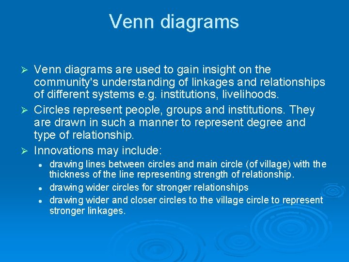 Venn diagrams are used to gain insight on the community's understanding of linkages and