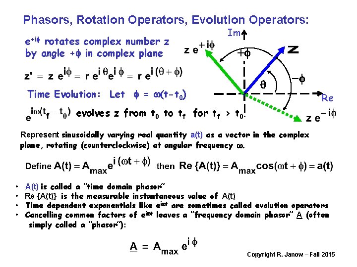 Phasors, Rotation Operators, Evolution Operators: e+if rotates complex number z by angle +f in