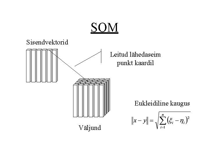 SOM Sisendvektorid Leitud lähedaseim punkt kaardil Eukleidiline kaugus Väljund 